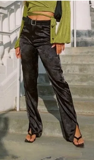 Lioness St‎ Germain Pants Satin Black Floral High Rise Straight leg thumbnail 1