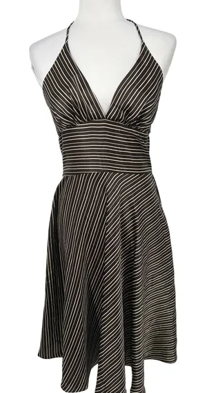 Vintage Alyn Paige Halter Dress 5/6 Brown Striped Party Y2K Babydoll Retro thumbnail 1