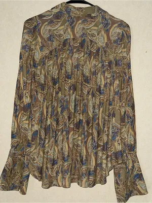 Free People Paisley Tie-Neck Blouse in Brown and Blue thumbnail 3
