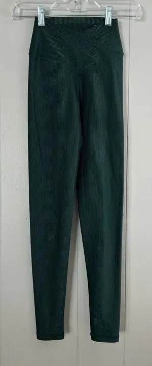 Aerie OFFLINE Real Me Ribbed Crossover High Rise Leggings XS Dark Green thumbnail 1