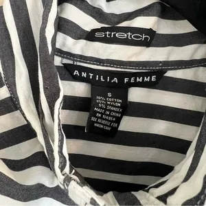 Antilia‎ Femme Striped Ruffle Front Shirtdress Black White Small thumbnail 4