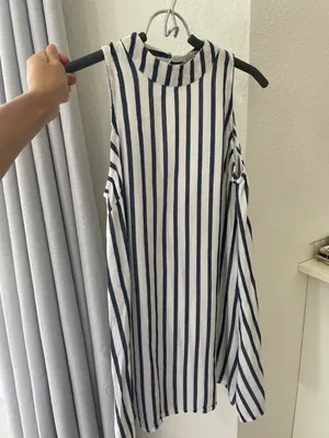 En Crême Classy A-Line Dress - Navy Blue Striped Dress thumbnail 2