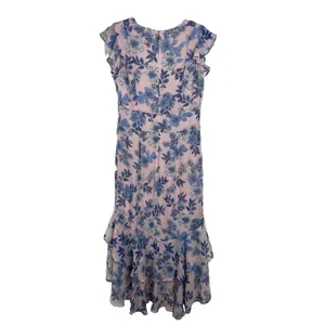 Tommy Hilfiger Pink Blue Floral Sheer Overlay Midi Dress Flutter Sleeve V-neck 6 thumbnail 7