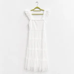 Blu Pepper White Swiss Dot Tulle Tiered Maxi Dress Sz M NWT thumbnail 12
