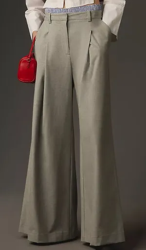 Anthropologie Maeve Boxer Detail Pleated Trouser Wide Leg Pants Grey Small thumbnail 1