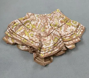 Aerie XS Ruffle Mini Skort Shorts Brown Floral Tiered Lace Trim Boho Beach thumbnail 1