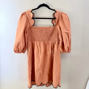 TCEC Scalloped Button Front Puff Sleeve Mini Dress Terracotta Orange Large thumbnail 4