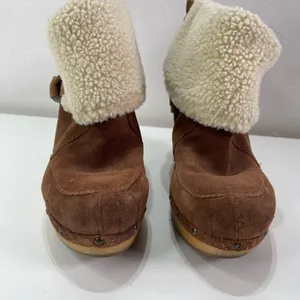 Nine West Vtg America Collection Ankle Boots Faux Fur Cuff Wooden Heel 10M Y2K thumbnail 2