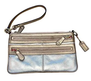 Coach Leather Wristlet Metallic‎ Gold Triple Zippy Pocket thumbnail 1