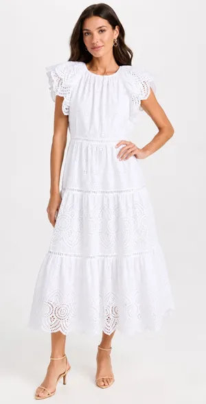 NWT Antonio Melani White Eyelet Midi Summer Dress in Size‎ 6. thumbnail 1