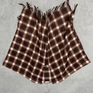 Denim & Co Heritage Plaid Cape Womens M Brown‎ White Fringe Buckle Closure thumbnail 3