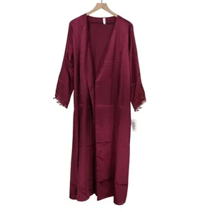 Flora By Flora Nikrooz Robe Women Large/XL Bordeaux Satin Venise Trim open Front thumbnail 2