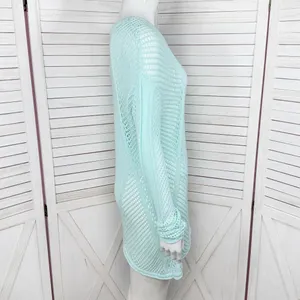 Paradise Shores Open Knit Mesh‎ Beach Sweater Swim Cover Aqua Green Medium thumbnail 3