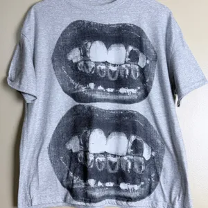 Y2K Punk Graphic T-Shirt Medium Gray Edgy Street Grunge Grillz Oversized thumbnail 5