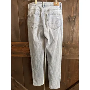 American Eagle Mom Straight Jeans Distressed‎ Ripped Light Wash Denim size 0 Reg thumbnail 3