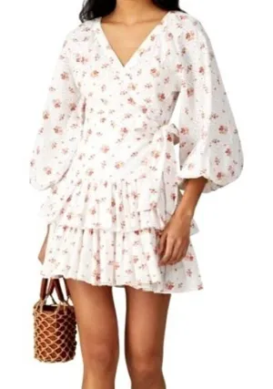 Maia Bergman Floral Wrap Dress Women XS‎ White Boho Ines Boho Cottagecore Mini thumbnail 1