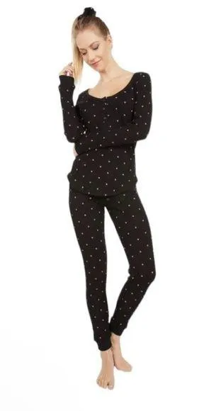 NEW Revolve Plush Thermal Heart Pajama + Scrunchie Set size XS thumbnail 1