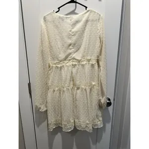 Lulus M Wistful Moment Ivory Swiss Dot Long Sleeve Dress Boho Bridal Shower Chic thumbnail 5