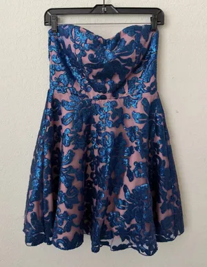 Gianni Bini Strapless Dress with Blue Sequin Overlay Size Small thumbnail 1