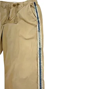 Zara Basic Z1975 Denim Khaki Drawstring Jogger Pants Frayed Blue Side Hem Sz 2 thumbnail 5