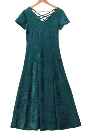 Styleworks‎ Vintage 90s Crushed Velvet Maxi Dress Womens Size S Whimsigoth Green thumbnail 1