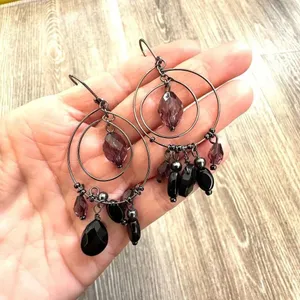 Chico’s Additions black and purple circle beaded earrings thumbnail 8