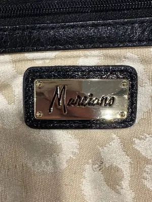 Marciano Black Leather Tote with Studded Stripe and Logo thumbnail 6