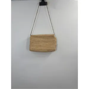Poolside Gold Chain Women's Clutch Beige Seashell Raffia Crossbody thumbnail 5