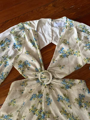 ASOS Petite Cream Mini Dress with Blue and Green Floral Print and Ring Cutout thumbnail 6