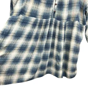 Maeve Plaid Babydoll Tunic‎ Top Henley Button Front Blue Cream Plaid Womens XS thumbnail 7