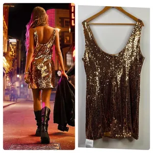 ASOS Bronze Copper Metallic Sequin Scoop Shimmer Sparkly Mini Dress women 14 new thumbnail 6