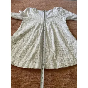Annie Griffin white cotton eyelet lace blouse XS long sleeve boho top thumbnail 7