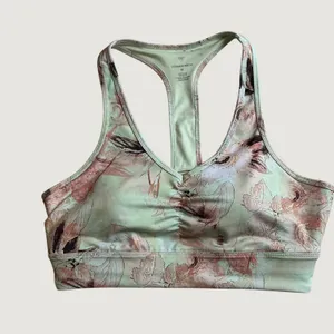 YOGASMOGA Women Mint Green Floral Racerback Ruched V-Neck Sports Bra Medium NEW thumbnail 2
