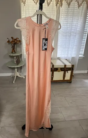 Target Peach Satin Maxi Dress With Lace Trim thumbnail 2