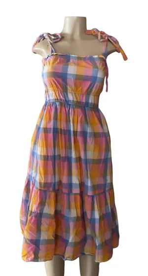 Free Assembly Plaid Midi Dress Women’s Size S Pink Blue Yellow Cottagecore thumbnail 1