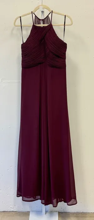 LEVKOFF Burgundy‎ Chiffon Halter Pleated Bodice Maxi Formal Dress Size 8 Prom thumbnail 1