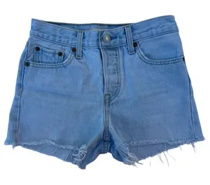 Levi’s Premium Wedgie Short Raw Hem Distressed Light Blue Denim Shorts 25 thumbnail 1