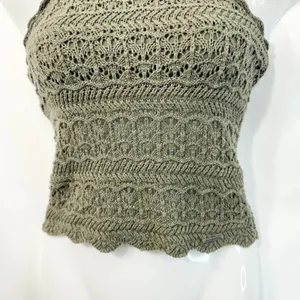 Abercrombie & Fitch XS Halter‎ Top Y2K VTG Crochet Olive Green Cotton Boho 1421 thumbnail 6