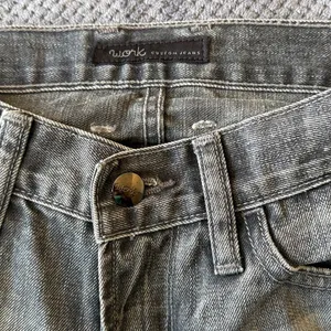 Work Custom Jeans Womens 24 Faded Black Low Rise Distressed Flare Wide Leg Denim thumbnail 7