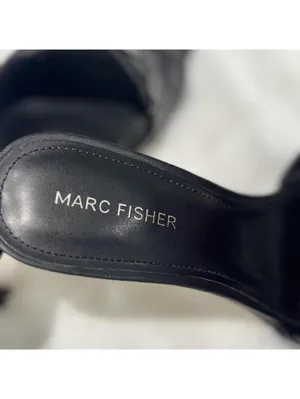 Marc Fisher Black Leather Mules | Square Toe Kitten Heels | Minimalist Chic thumbnail 5