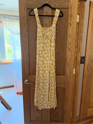 Free People Yellow Floral Midi Dress with Sweetheart Bodice thumbnail 4