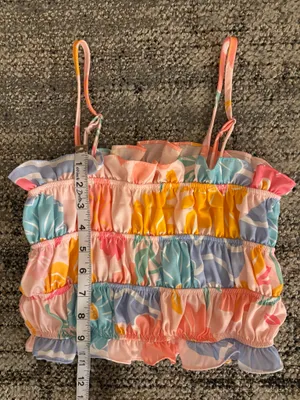 Colorful Floral Print Smocked Camisole Top Spaghetti Strap Size Small thumbnail 2