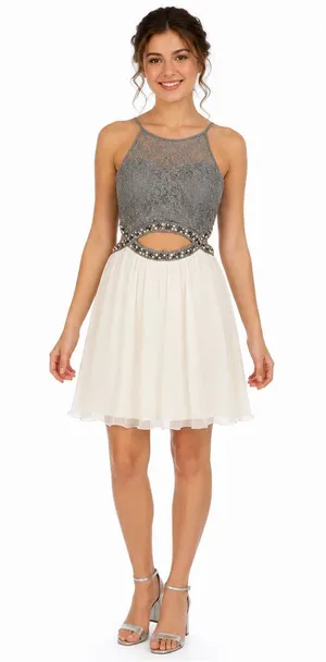 Speechless NWT White Silver Lace Cutout Beaded Homecoming Dress Size 11 thumbnail 1