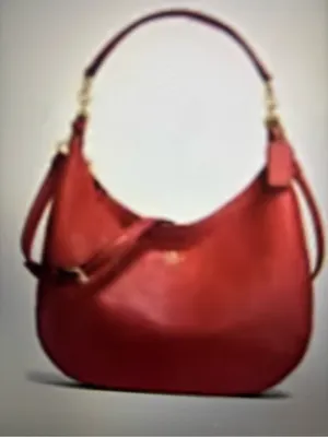 Big Red Coach In Pebble Leather Hobo with Gold Hardware thumbnail 12