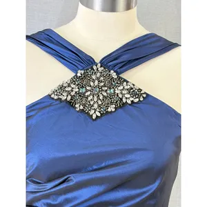 David Meister Sapphire Blue Jewel Embellished‎ Halter Mermaid Gown 4 thumbnail 3