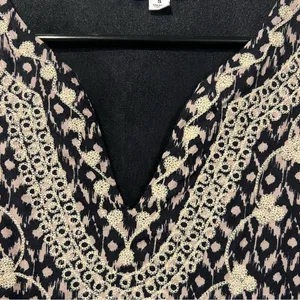 THML Black and Cream Embroidered Printed V-Neck Shift Dress with Tie size small thumbnail 7