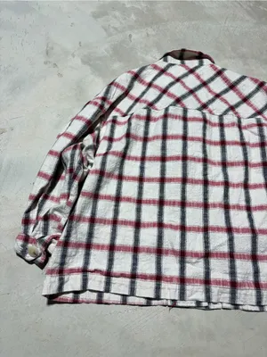 ZARA Plaid Button-Up Shirt Jacket - Cream, Red & Black Italian fabric XL thumbnail 11