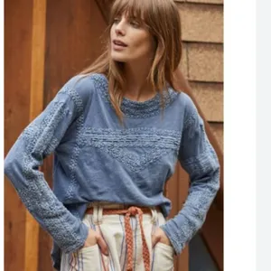NWOT FREE PEOPLE Crochet Long Sleeve Top In Pacific Coast thumbnail 2