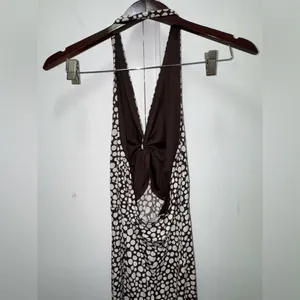 Maggy London 2000s Y2K Halter Polka Dot Maxi Dress in Brown & White Size 4 thumbnail 4