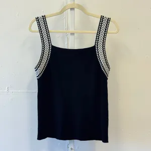 Ann Taylor Black Embroidered Sweater Tank Top Square Neck Knit Large Western thumbnail 2